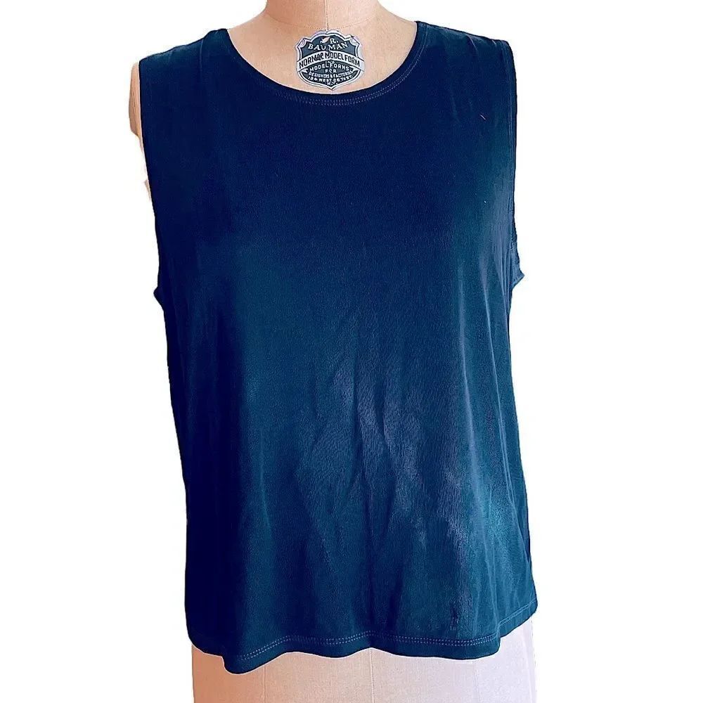 Black Shimmery Round Neck Flowing Tank or Shell Top